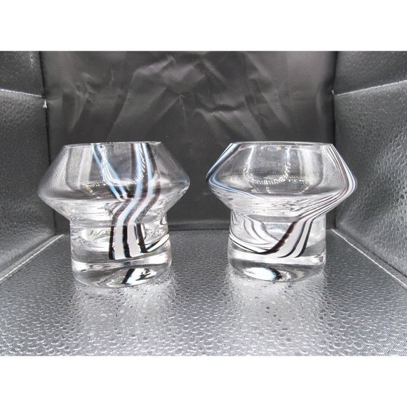 Caithness Black and White Striped Glass Tea Light Holder set of 2 - Picture 12 of 12